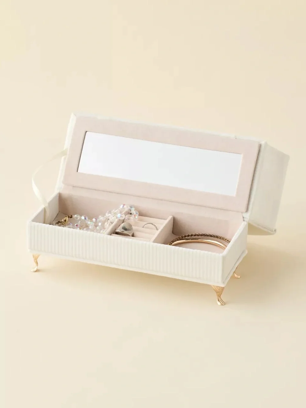 Miniature Striped Cream and White Loveseat Sofa Jewelry Box - Home Accents